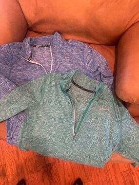 Two Nike Dri-FIT Heathered Blue & Teal Quarter-Zip Pullover